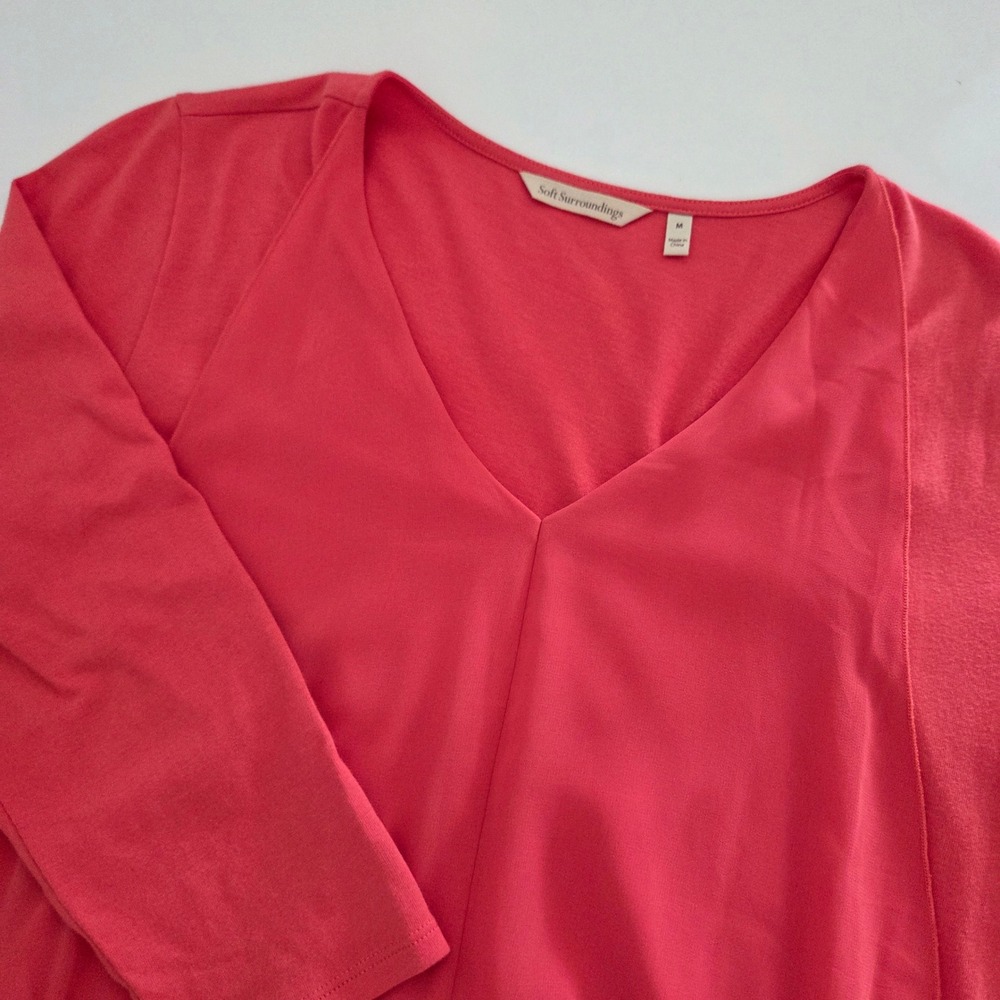 Soft Surroundings Maxi Dress Coral Pink Layered Asymmetrical V-Neck Womens M